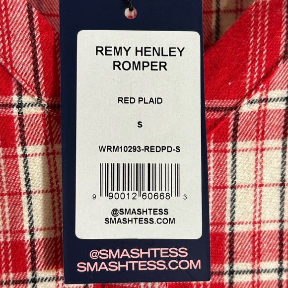 SMASH + TESS Sz S Oversized Red Plaid Long-Sleeve Flannel Ruffle Jumpsuit NEW - Picture 4 of 12